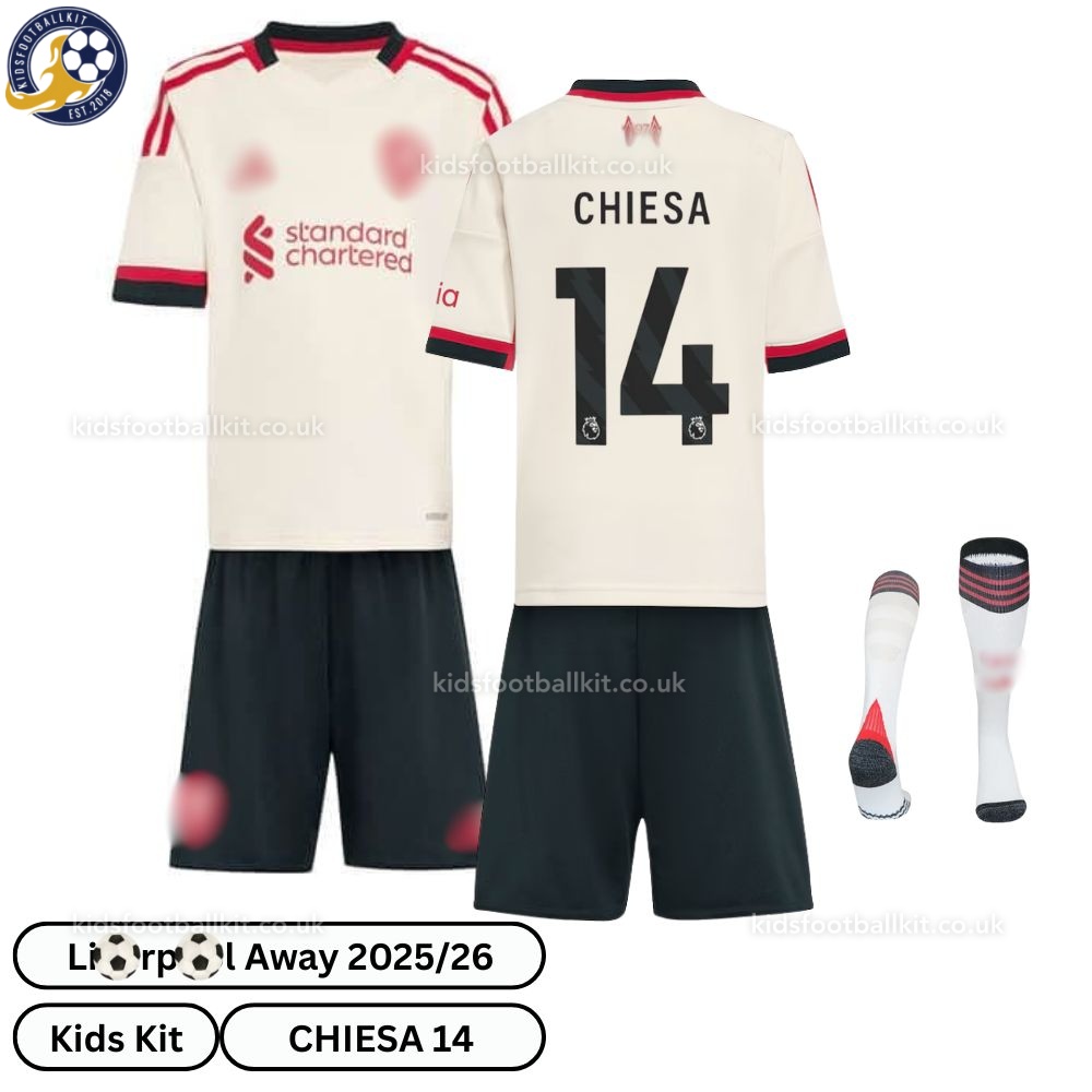 Lvr^_^pooI Away Kids Football Kit 2025/26 – CHIESA 14 (With socks)